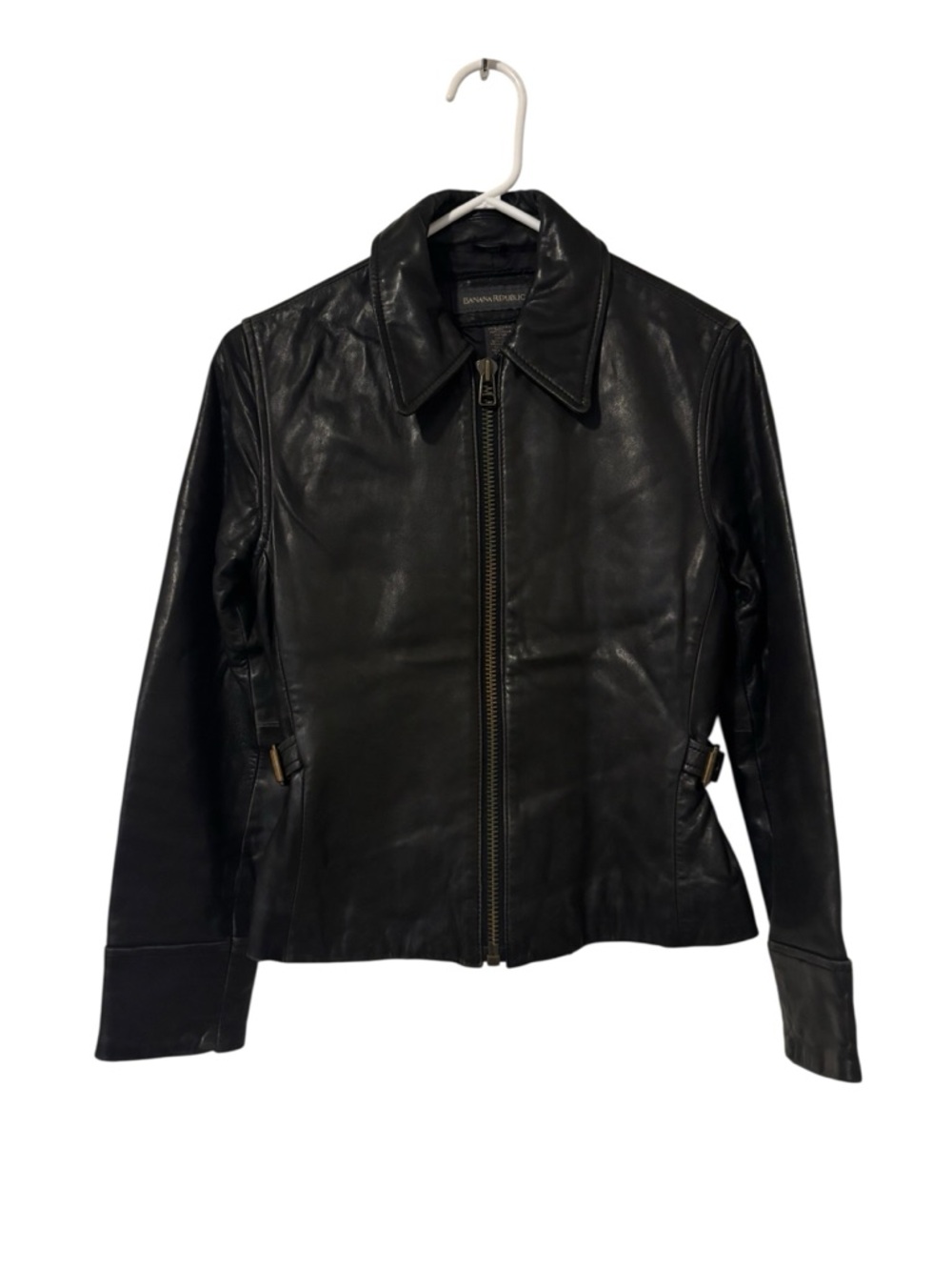 SOLD VTG Banana Republic XS Black Genuine Leather Zip-Front Bomber Biker Jacket